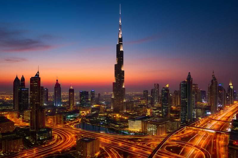 Dubai skyline showcasing Burj Khalifa and vibrant cityscape